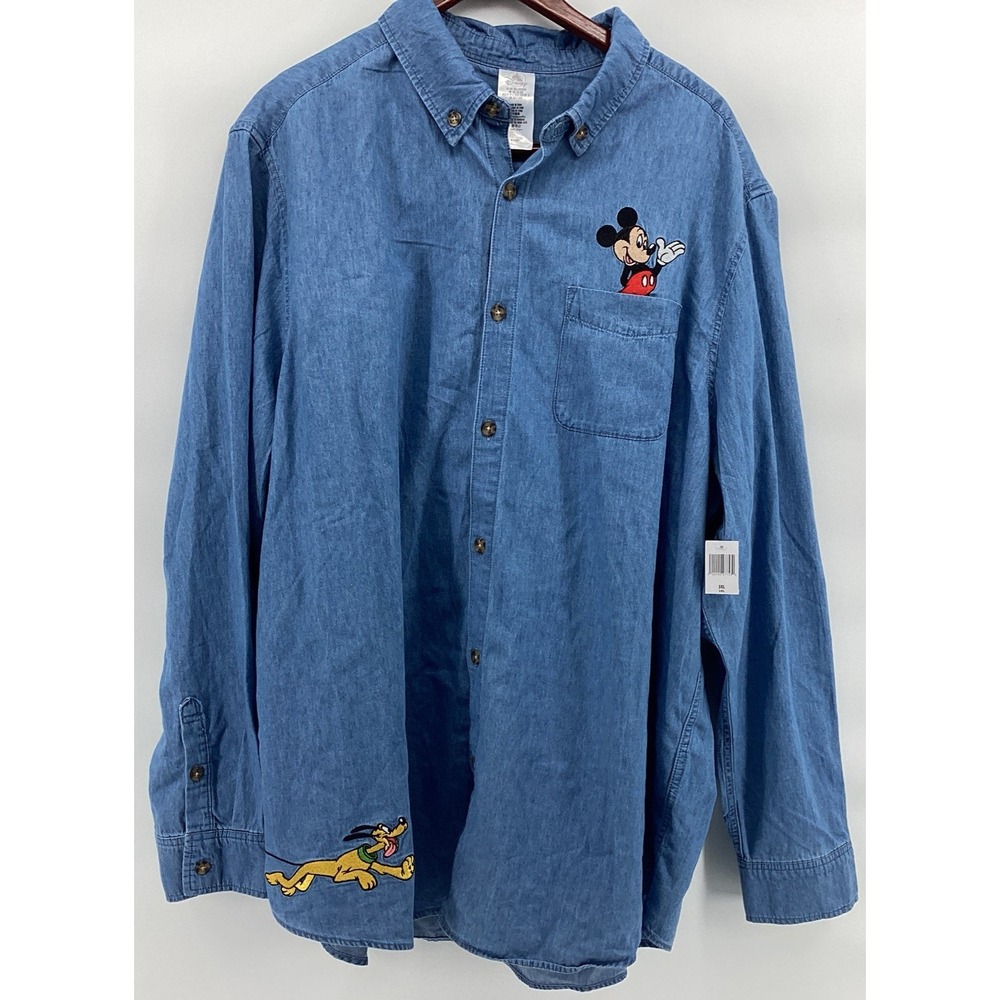 Disney Store Mickey Mouse & Friends Denim Vintage Embroidered Shirt Size 3XL
